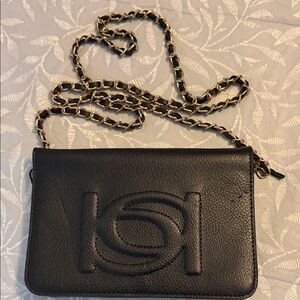 bebe Black Leather Crossbody Bag with Gold Chain Strap